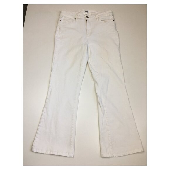 PAIGE Crisp White Wash LAUREL CANYON High Rise 5 Pocket Logo Hardware Jeans - Picture 1 of 13